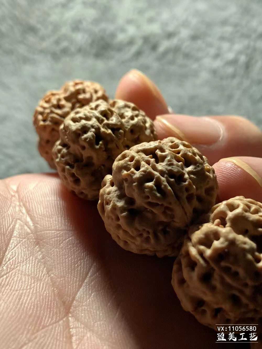 尼泊尔毕业五瓣大金刚菩提手串 平头平尾铁籽巨肉梅花粗龙纹
